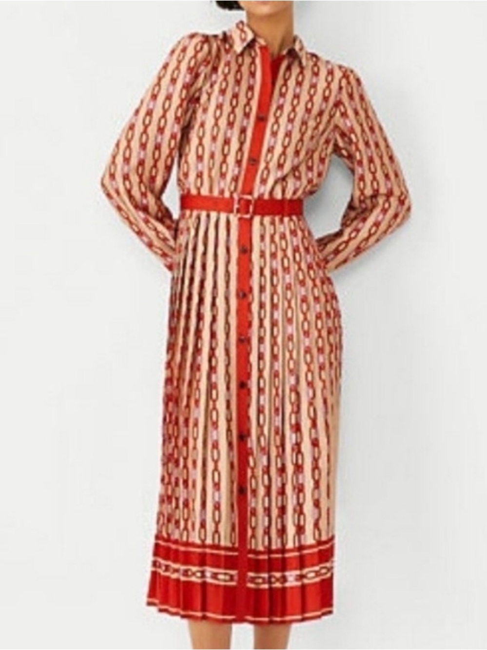 Ann Taylor Chain Print Pleated Midi Dress